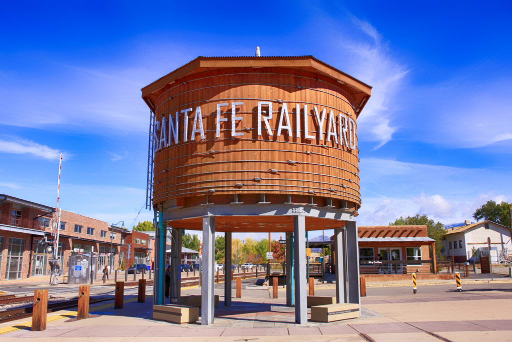 The refurbished water tower in the railyard art district of Santa Fe, New Mexico