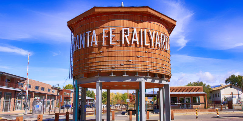 The refurbished water tower in the railyard art district of Santa Fe, New Mexico
